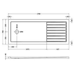 Dezine 1700 X 700mm Slate Grey Walk In Shower Tray, End Wast - thumbnail 2