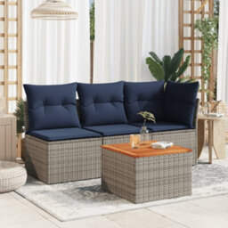 Berkfield Garden Table Grey 55X55X37 Cm Poly Rattan And Acacia Wood - thumbnail 3