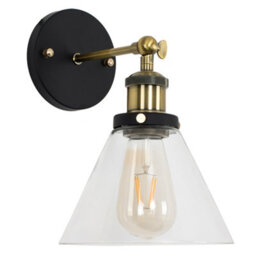 Valuelights Norton Industrial Black And Gold Wall Light Fitting With Clear Glass Light Shade - thumbnail 2