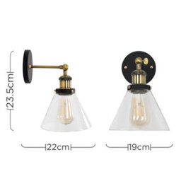 Valuelights Norton Industrial Black And Gold Wall Light Fitting With Clear Glass Light Shade - thumbnail 7