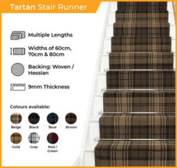 Tartan Stair Runner - Soft & Durable Carpet Runner For Stairs & Staircases, Multiple Lengths - thumbnail 2