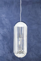 Orsina 6 Bulb Small Pendant Light, Chrome Finish Contemporary Lighting Fixture, Capsule-Shaped Crystal Panel Light - thumbnail 3