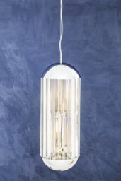 Orsina 6 Bulb Small Pendant Light, Chrome Finish Contemporary Lighting Fixture, Capsule-Shaped Crystal Panel Light - thumbnail 2