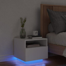 Berkfield Bedside Cabinet With Led Lights White 40X39X37 Cm - thumbnail 1