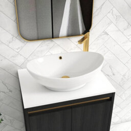 Royal Bathrooms Orion 600mm Hale Black Floor Standing Plain White Countertop Vanity Unit 2 Drawer With Amaze Basin & Brushed Brass Accent Trim - thumbnail 5