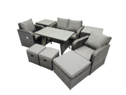 Fimous Outdoor Garden Furniture Set Rattan Sofa Dining Table Set With Reclining Chair 3 Footstool 2 Side Table Dark Grey Mixed - thumbnail 8