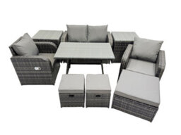 Fimous Outdoor Garden Furniture Set Rattan Sofa Dining Table Set With Reclining Chair 3 Footstool 2 Side Table Dark Grey Mixed - thumbnail 9