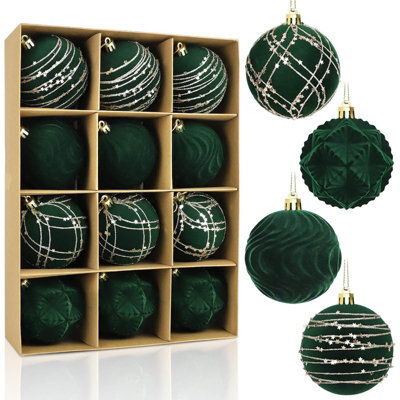 Amorly 12Pack Deep Green Velvet Christmas Balls,6Cm Flocked Shatter Resistant Hanging Ornaments, Christmas Tree&holiday Party Decorations - image 1