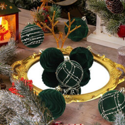 Amorly 12Pack Deep Green Velvet Christmas Balls,6Cm Flocked Shatter Resistant Hanging Ornaments, Christmas Tree&holiday Party Decorations - thumbnail 2