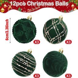 Amorly 12Pack Deep Green Velvet Christmas Balls,6Cm Flocked Shatter Resistant Hanging Ornaments, Christmas Tree&holiday Party Decorations - thumbnail 3