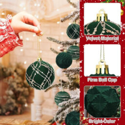 Amorly 12Pack Deep Green Velvet Christmas Balls,6Cm Flocked Shatter Resistant Hanging Ornaments, Christmas Tree&holiday Party Decorations - thumbnail 5