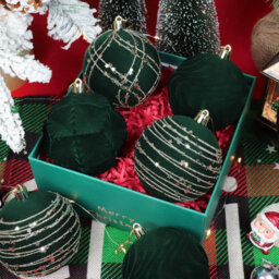 Amorly 12Pack Deep Green Velvet Christmas Balls,6Cm Flocked Shatter Resistant Hanging Ornaments, Christmas Tree&holiday Party Decorations - thumbnail 7