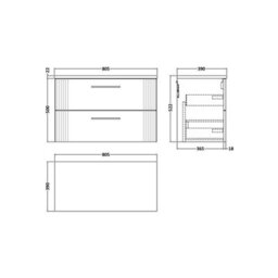 Balterley Belvide Partial Fluted 2 Drawer Wall Hung Vanity Unit With Carrera Marble Laminate Worktop - 800mm - Satin White - thumbnail 2