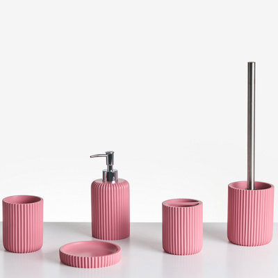 Beliani 5-Piece Bathroom Accessories Set Camana Pink - image 1