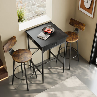 Living And Home Black Wooden Bar Table With Drawer - image 1