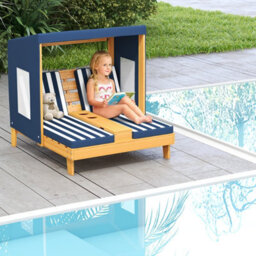 Gainoom Kids Double Chaise Lounge With Awning & Cup Holders Patio Lounge Chair Outdoor Portable Chair For 3-8 Years Old - thumbnail 6