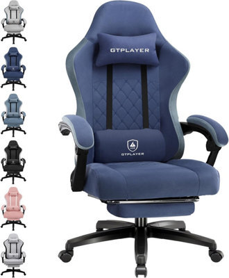 Gtplayer Fabric Gaming Chair With Footrest, Computer Chairs For Adults With Pocket Spring Cushion Ergonomic For Home Office, Blue - image 1