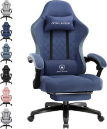 Gtplayer Fabric Gaming Chair With Footrest, Computer Chairs For Adults With Pocket Spring Cushion Ergonomic For Home Office, Blue