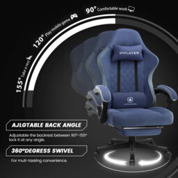 Gtplayer Fabric Gaming Chair With Footrest, Computer Chairs For Adults With Pocket Spring Cushion Ergonomic For Home Office, Blue - thumbnail 4