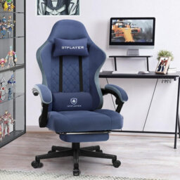 Gtplayer Fabric Gaming Chair With Footrest, Computer Chairs For Adults With Pocket Spring Cushion Ergonomic For Home Office, Blue - thumbnail 2