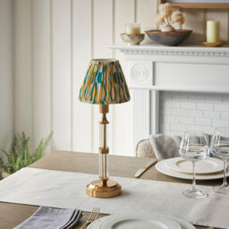 Luminosa Lighting Luminosa Morton Rechargeable Brushed Aged Brass Plate Table Lamp With Yellow/jade Fabric Ikat Shade 16Cm Integrated Led - thumbnail 3