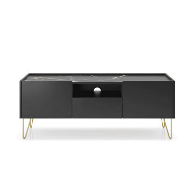 Arte Sleek Harmony Tv Cabinet H550mm W1440mm D370mm In Black & Black Marble - Sophisticated Storage For Modern Entertainment - image 1