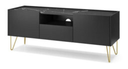 Arte Sleek Harmony Tv Cabinet H550mm W1440mm D370mm In Black & Black Marble - Sophisticated Storage For Modern Entertainment - thumbnail 2