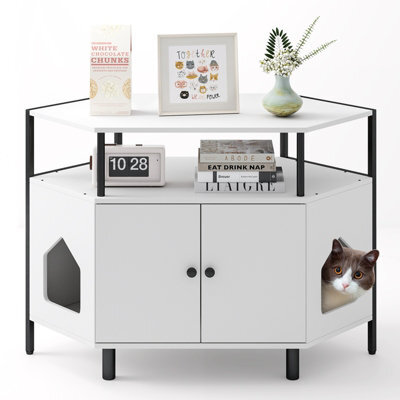 Costway Corner Cat Litter Box Enclosure Cat House Cabinet With Open Shelf - image 1