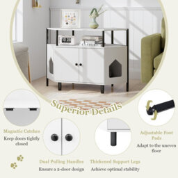 Costway Corner Cat Litter Box Enclosure Cat House Cabinet With Open Shelf - thumbnail 8