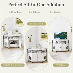 Costway Corner Cat Litter Box Enclosure Cat House Cabinet With Open Shelf - thumbnail 9