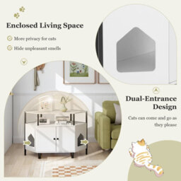 Costway Corner Cat Litter Box Enclosure Cat House Cabinet With Open Shelf - thumbnail 5