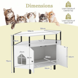 Costway Corner Cat Litter Box Enclosure Cat House Cabinet With Open Shelf - thumbnail 2
