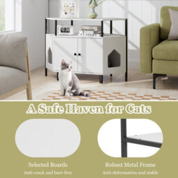 Costway Corner Cat Litter Box Enclosure Cat House Cabinet With Open Shelf - thumbnail 6