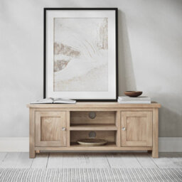 Farro Washed Oak 120Cm Large Tv Unit - Fully Assembled - Painted With Oak Top By Roseland Furniture - thumbnail 2