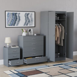 Lassic Vida Designs Riano 3 Piece Bedroom Set (3 Drawer Bedside Chest, 5 Drawer Chest, 2 Door Wardrobe) Grey (4) - thumbnail 4
