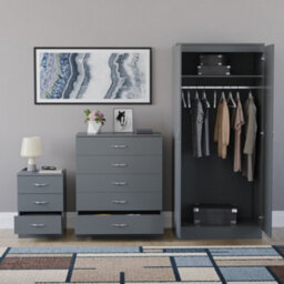 Lassic Vida Designs Riano 3 Piece Bedroom Set (3 Drawer Bedside Chest, 5 Drawer Chest, 2 Door Wardrobe) Grey (4) - thumbnail 6