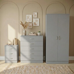 Lassic Vida Designs Riano 3 Piece Bedroom Set (3 Drawer Bedside Chest, 5 Drawer Chest, 2 Door Wardrobe) Grey (4) - thumbnail 2