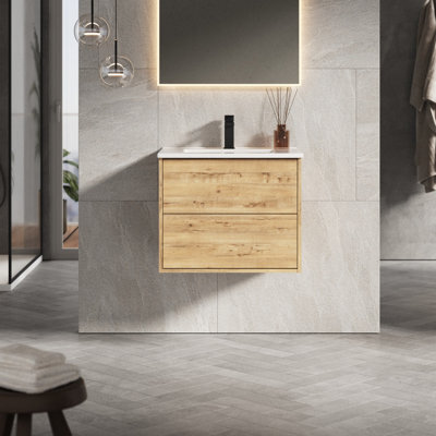 Banyetti Venti 600mm Wall Hung Vanity Unit With Lira Basin - Ostippo Oak - image 1