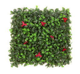 Best Artificial Laurel Leaf & Red Flowers Hedging Mats 50Cm X 50Cm Privacy Garden Screen