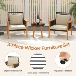 Costway 3 Piece Patio Rattan Furniture Set Outdoor Wicker Table Chair Set - thumbnail 9