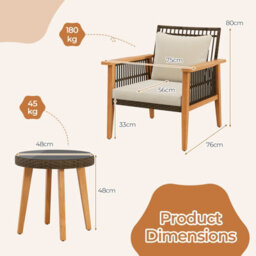 Costway 3 Piece Patio Rattan Furniture Set Outdoor Wicker Table Chair Set - thumbnail 5