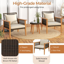 Costway 3 Piece Patio Rattan Furniture Set Outdoor Wicker Table Chair Set - thumbnail 6