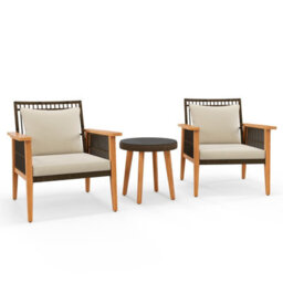 Costway 3 Piece Patio Rattan Furniture Set Outdoor Wicker Table Chair Set - thumbnail 4