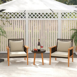Costway 3 Piece Patio Rattan Furniture Set Outdoor Wicker Table Chair Set - thumbnail 1