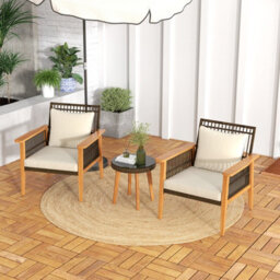 Costway 3 Piece Patio Rattan Furniture Set Outdoor Wicker Table Chair Set - thumbnail 3
