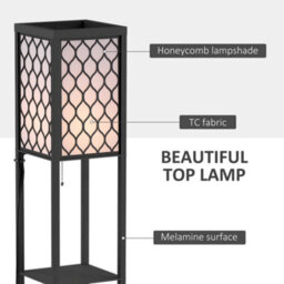 Homcom Modern Set Of 2 Floor Lamp With 3 Shelves Fabric Lampshade Black - thumbnail 4