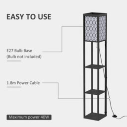 Homcom Modern Set Of 2 Floor Lamp With 3 Shelves Fabric Lampshade Black - thumbnail 7