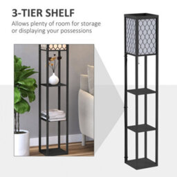 Homcom Modern Set Of 2 Floor Lamp With 3 Shelves Fabric Lampshade Black - thumbnail 6