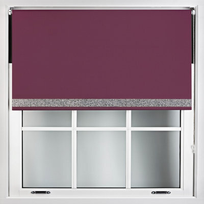 Furnished Aubergine Blackout Roller Blind With Silver Glitter Edge - Trimmable (W)85Cm X (L)210Cm - image 1