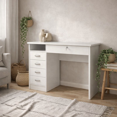 Wyld Haus Billabong White Wooden Office Desk 5 Drawers - image 1
